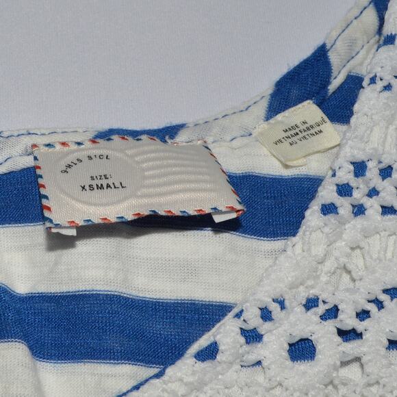 Anthropologie XS women's lace tank blue and white striped by postmark - Picture 3 of 6